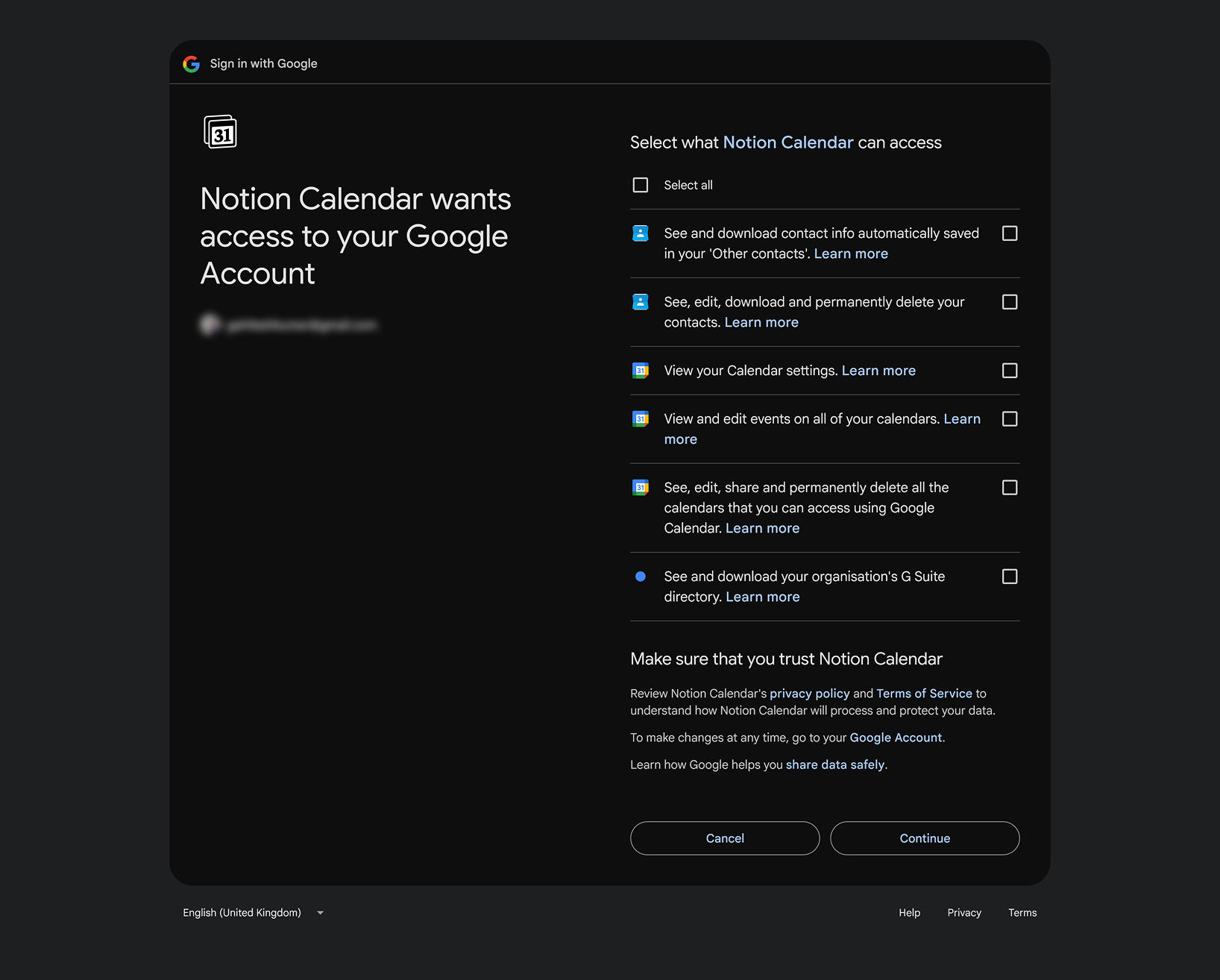 Google Consent Screen